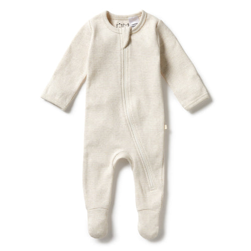 WILSON & FRENCHY ORG STRIPE RIB ZIPSUIT OATMEAL