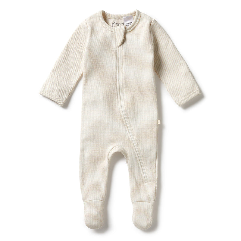 WILSON & FRENCHY ORG STRIPE RIB ZIPSUIT OATMEAL