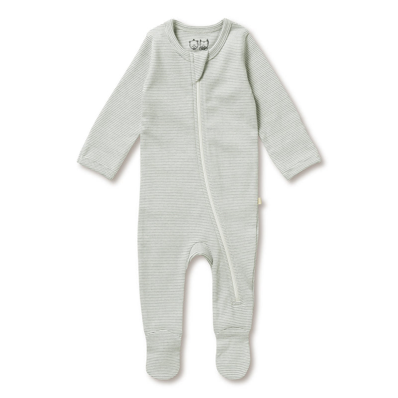 WILSON & FRENCHY ORG STRIPE RIB ZIPSUIT FERN