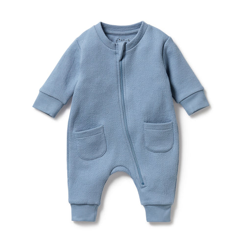 WILSON & FRENCHY STORM BLUE ORGANIC QUILTED GROWSUIT