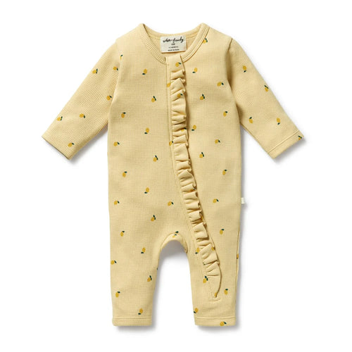 WILSON & FRENCHY ORG LITTLE LEMON WAFFLE RUFFLE ZIPSUIT