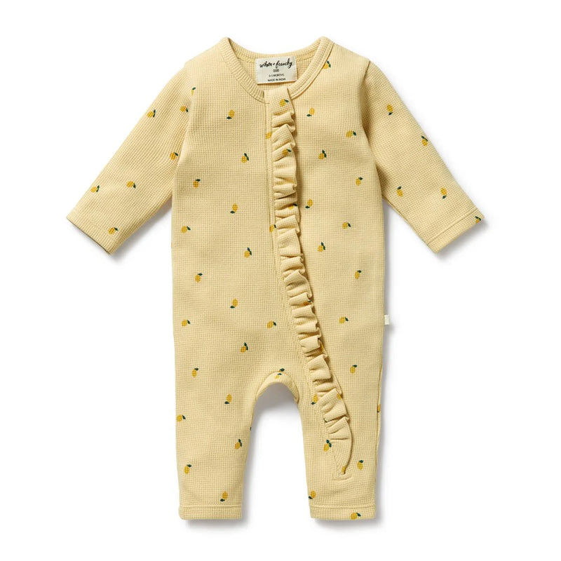 WILSON & FRENCHY ORG LITTLE LEMON WAFFLE RUFFLE ZIPSUIT