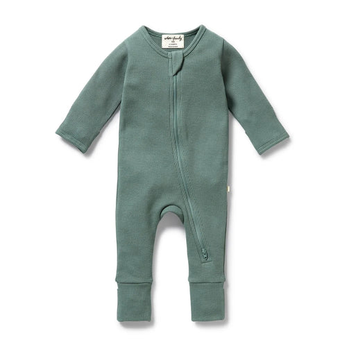 WILSON & FRENCHY ORGANIC WAFFLE ZIPSUIT PINE