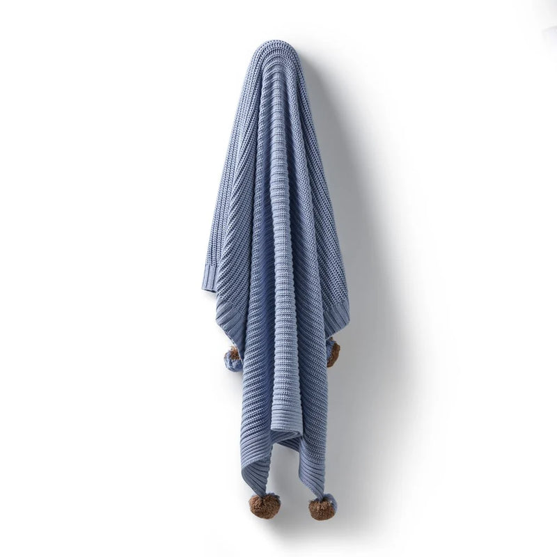 WILSON & FRENCHY BLUE SPECKLE ORGANIC KNITTED BLANKET