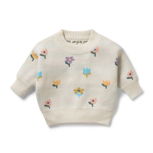 WILSON & FRENCHY ORG KNITTED JACQUARD JUMPER FLOWER POP