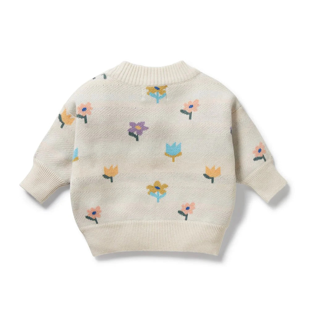 WILSON & FRENCHY ORG KNITTED JACQUARD JUMPER FLOWER POP