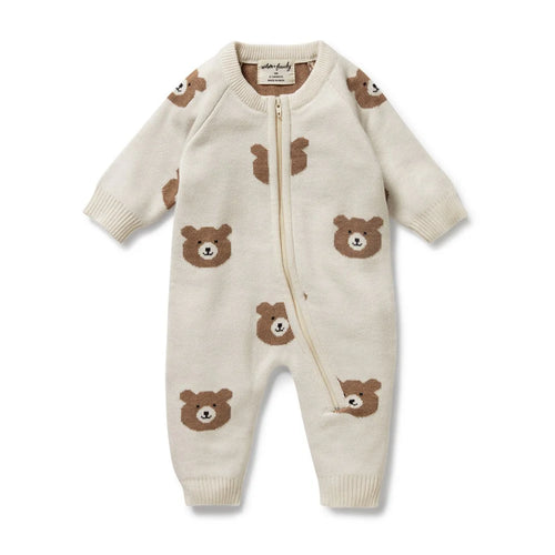 WILSON & FRENCHY ORGANIC KNIT JACQUARD BEARY CUTE ZIPSUIT