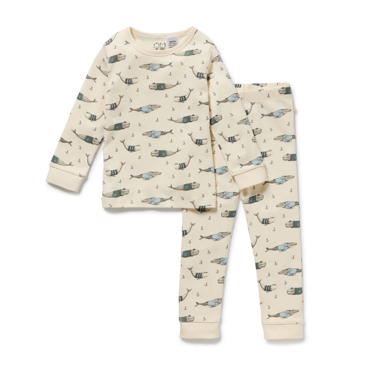WILSON & FRENCHY WOOLLY WHALES ORGANIC LONG SLEEVED PYJAMAS