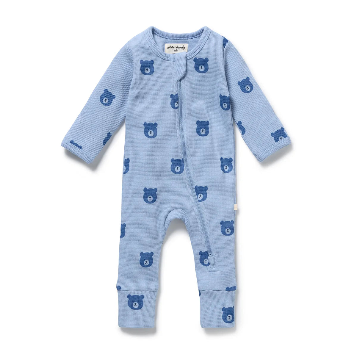 WILSON & FRENCHY BEAR HUGS ORGANIC WAFFLE ZIPSUIT