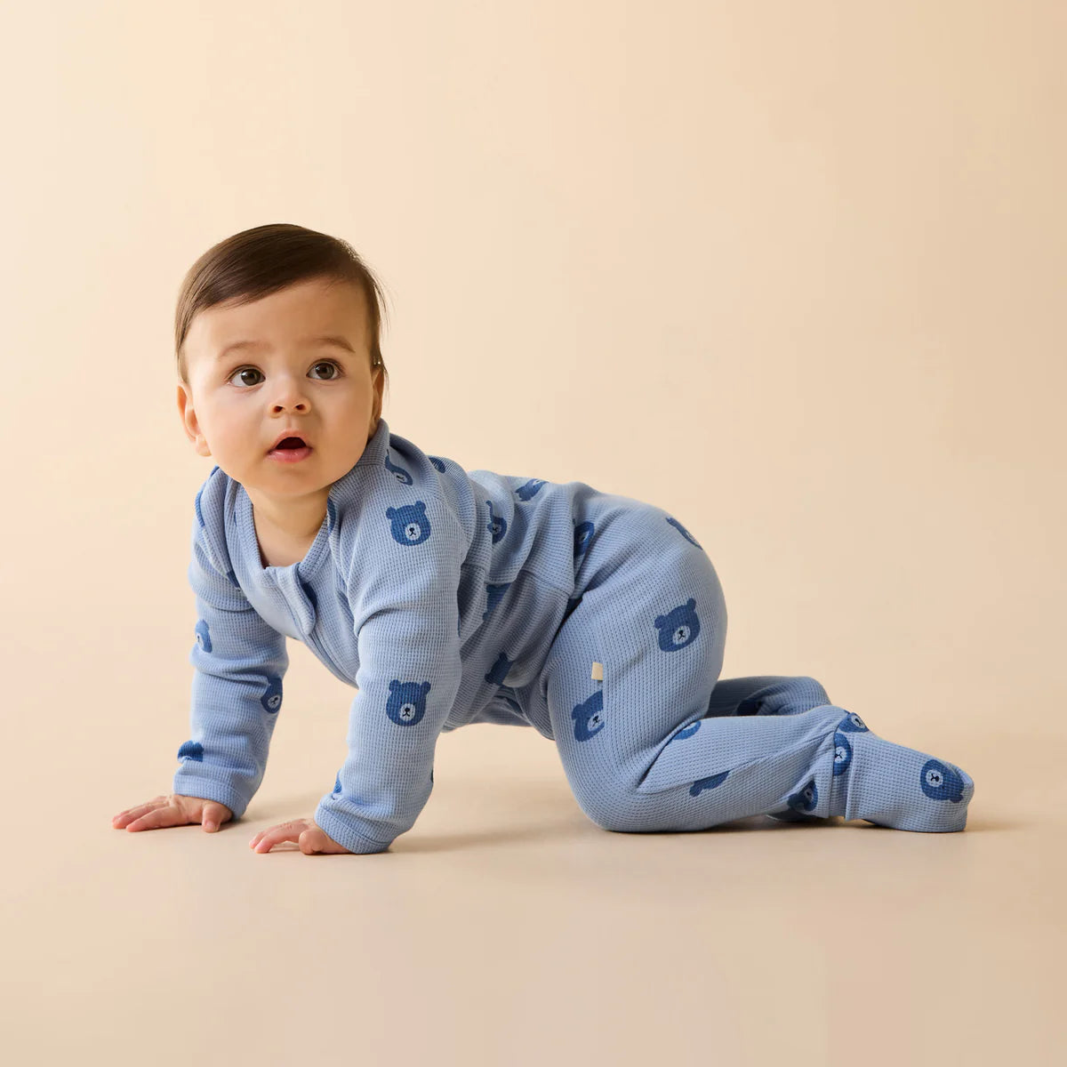 WILSON & FRENCHY BEAR HUGS ORGANIC WAFFLE ZIPSUIT