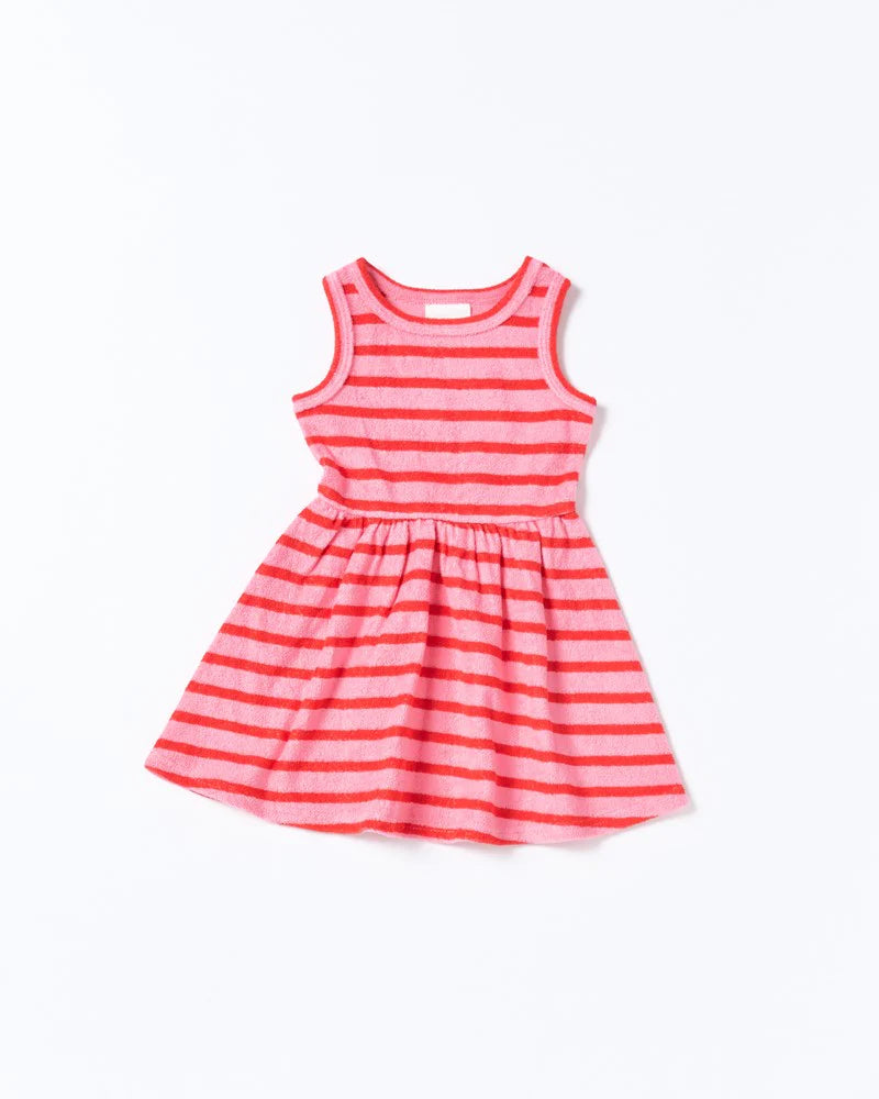 WALNUT WREN DRESS - TERRY STRIPE PINK