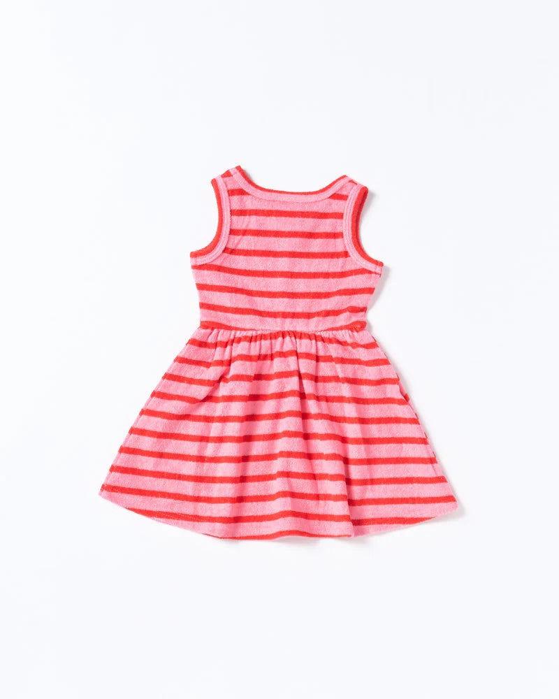 WALNUT WREN DRESS - TERRY STRIPE PINK