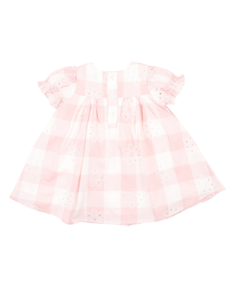 BEBE LARA CUTWORK CHECK DRESS