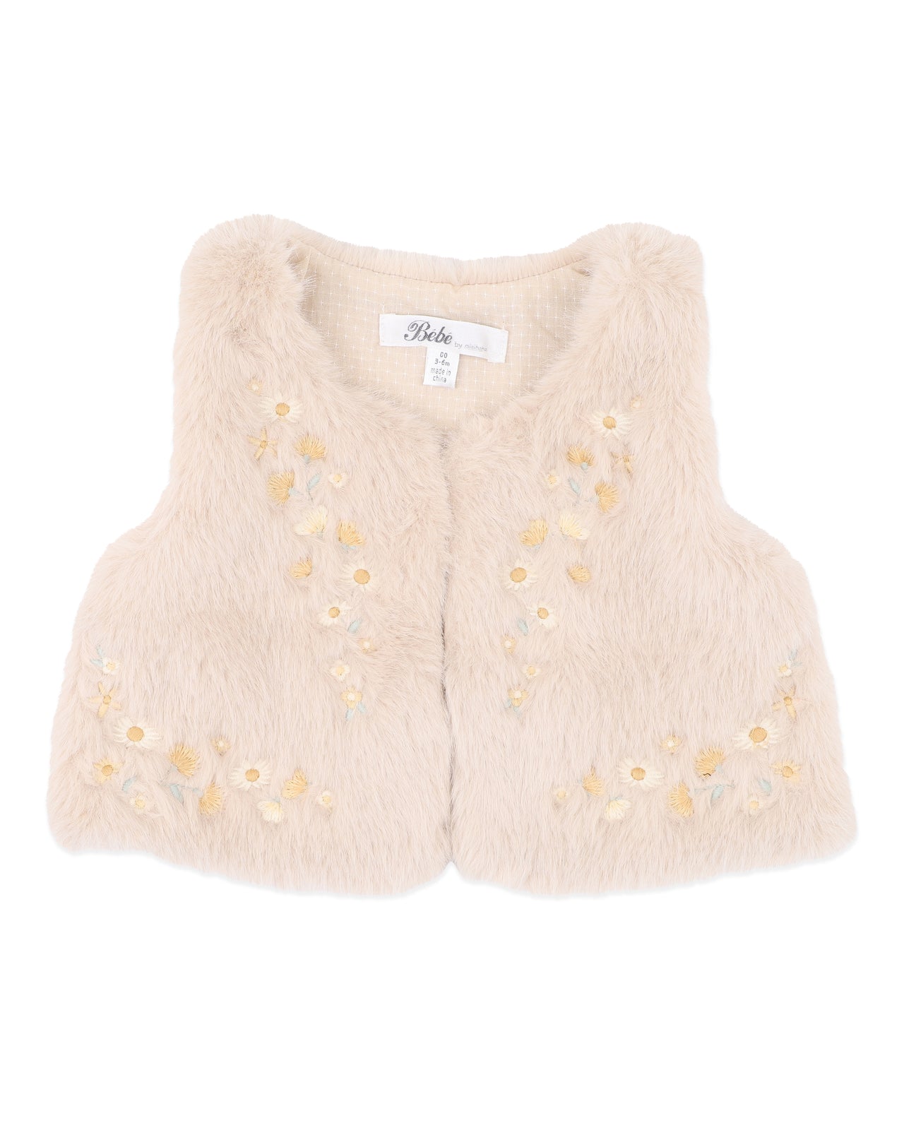 BEBE WINNIE EMBROIDERED FAUX FUR VEST