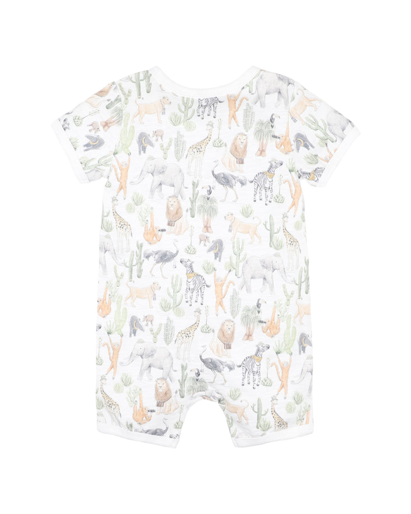 BEBE ELLIS PRINT SS ZIP ROMPER
