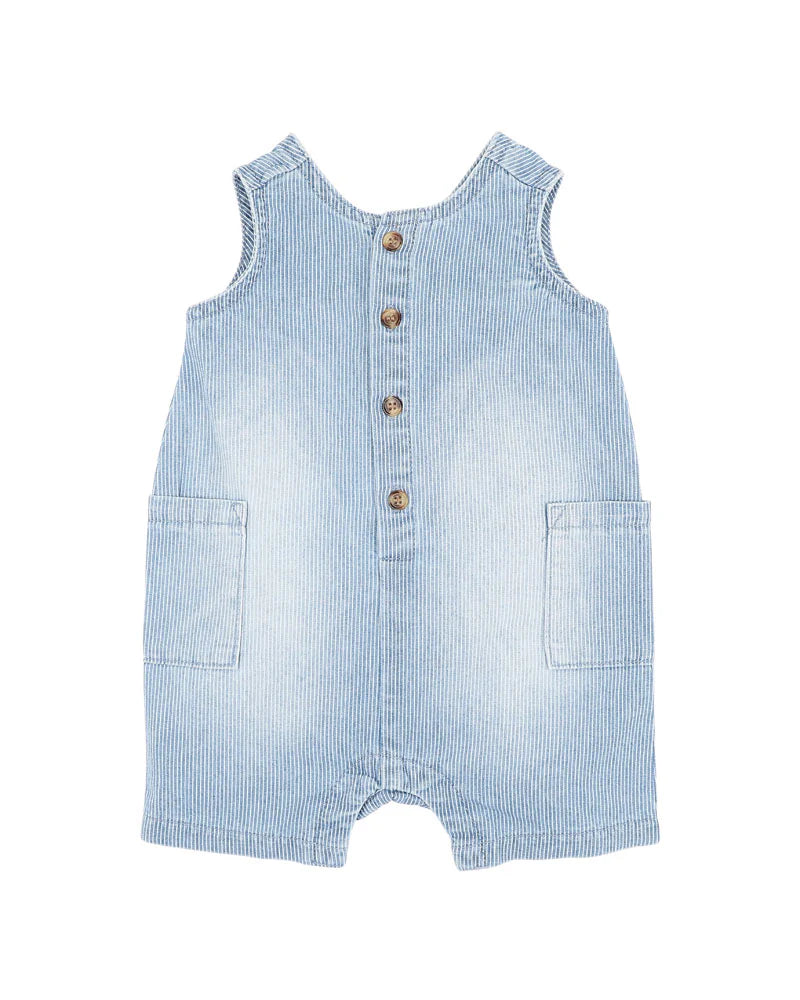 BEBE CLAYTON STRIPE DENIM ROMPER