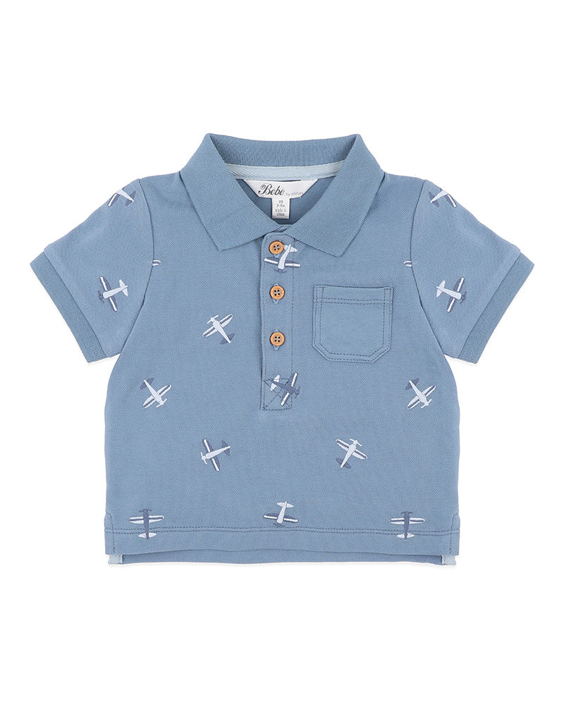 BEBE HARLAN AIRPLANE EMBROIDERED POLO