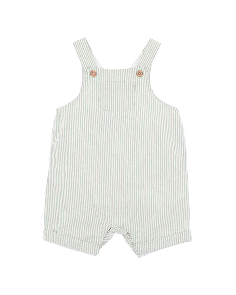 BEBE ROMAN GREEN STRIPE OVERALLS