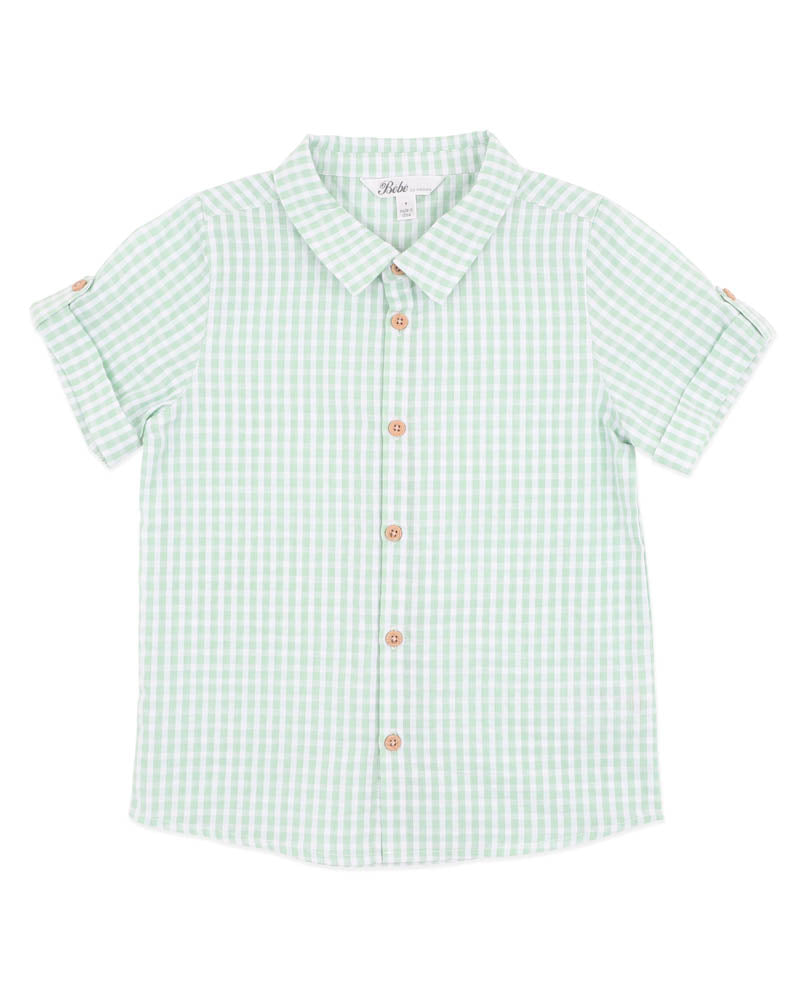 BEBE BOYS ROMAN GREEN CHECK SS SHIRT