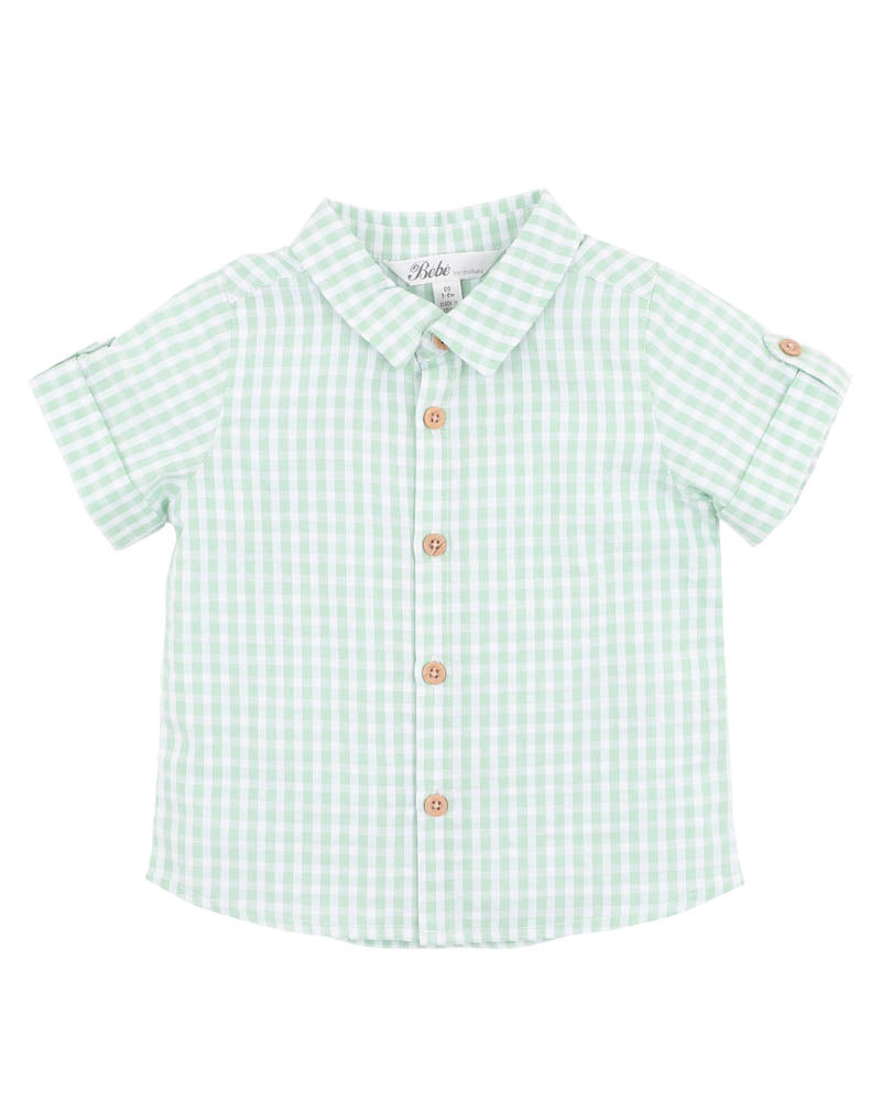 BEBE ROMAN GREEN CHECK SS SHIRT
