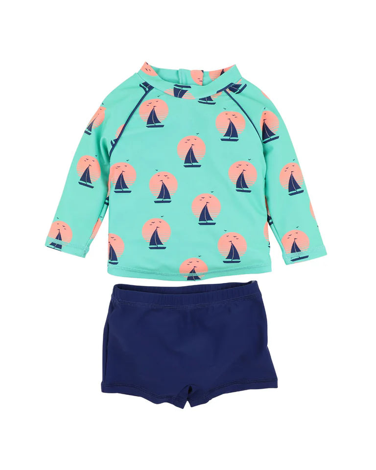 MINIHAHA JARVIS GREEN LS RASHIE & TRUNK SET