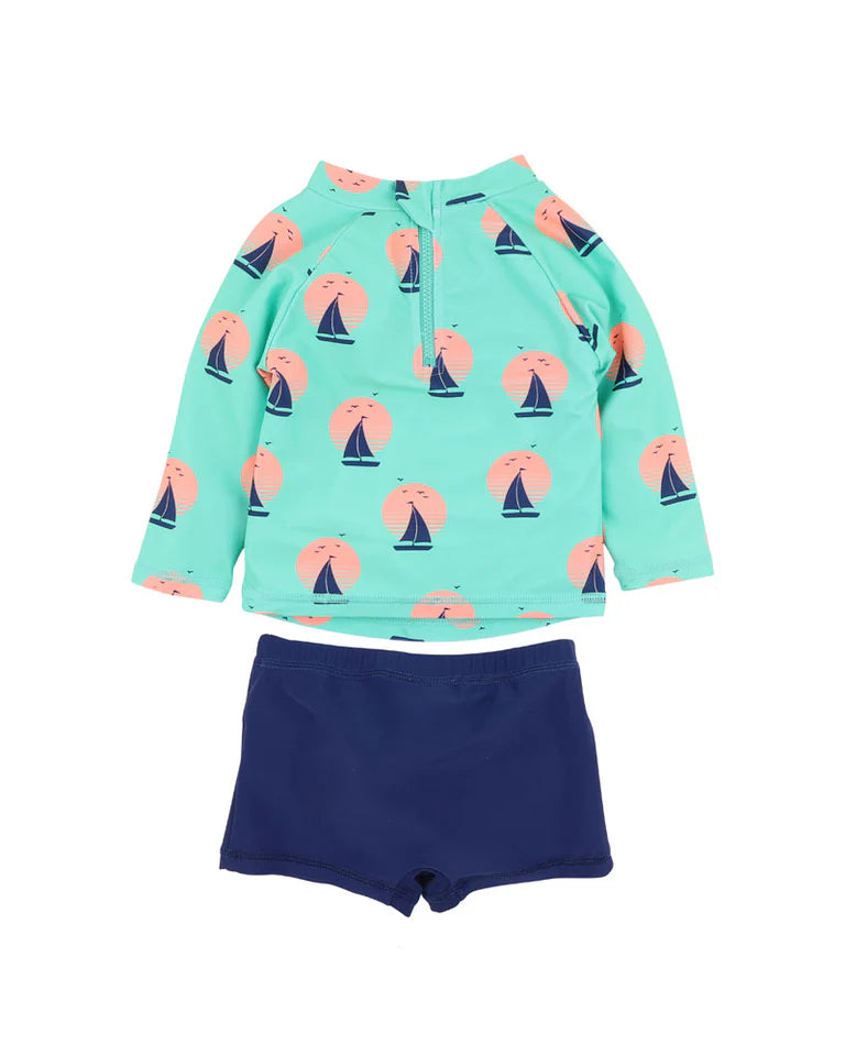 MINIHAHA JARVIS GREEN LS RASHIE & TRUNK SET