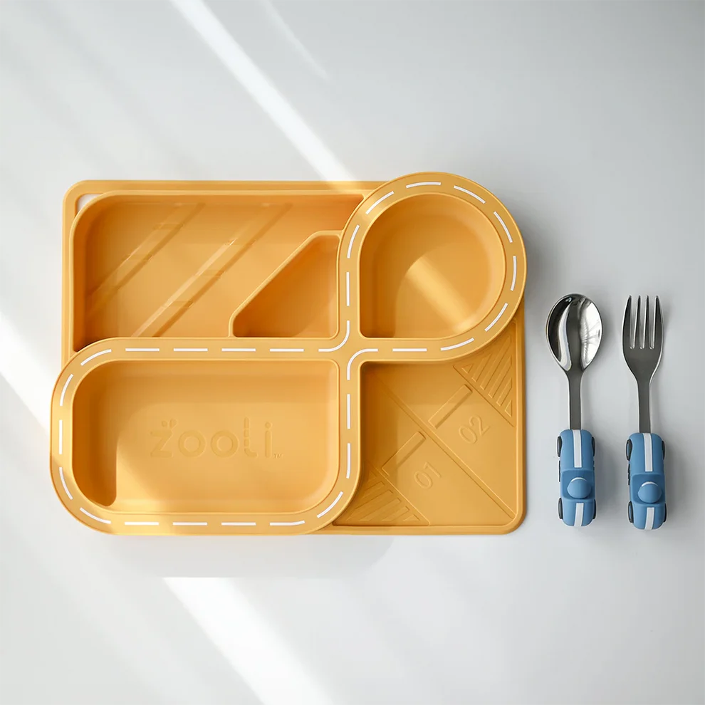ZOOLI CHILDRENS DINNERWARE SET - BUTTERSCOTCH RACETRACK