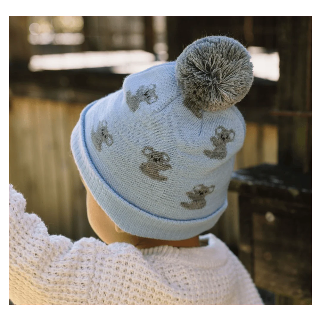 ACORN KOALA MERINO BEANIE BLUE & GREY
