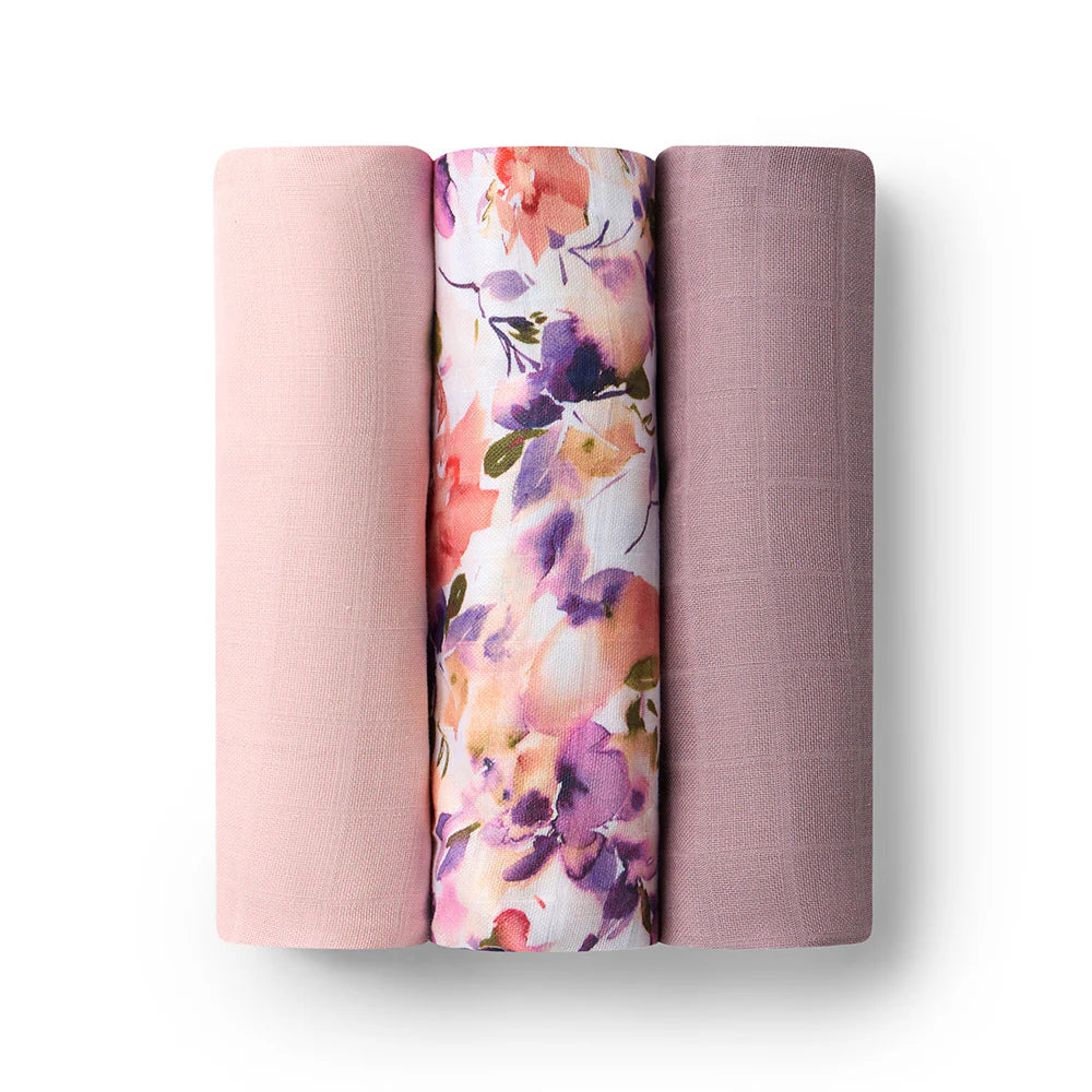 SNUGGLE HUNNY LARGE ORGANIC MUSLIN WRAPS 3 PACK-BLUSHING BEAUTY/DUSK/FAIRYTALE