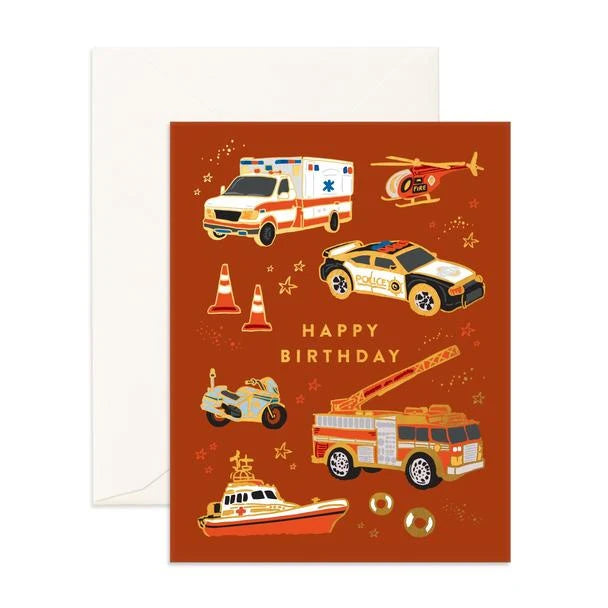 BIRTHDAY EMERGENCY VEHICLES GREETING CARD