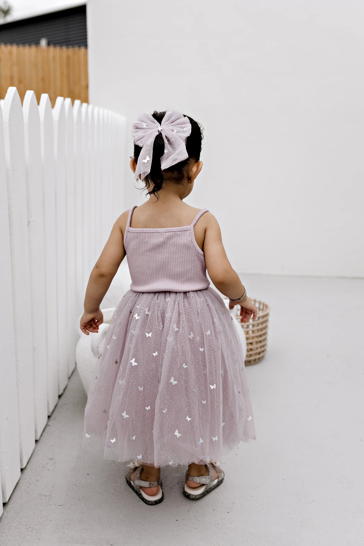 CONFETTI KIDZ RIBBED TULLE DRESS MAUVE BUTTERFLIES