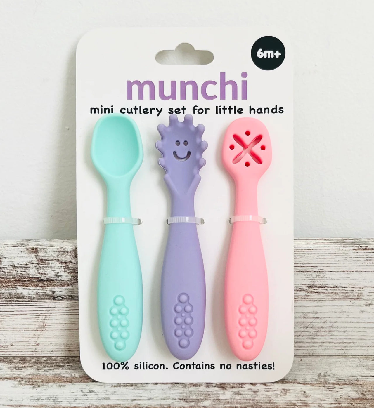 MUNCHI MINI SILICONE CUTLERY SET - SHERBET