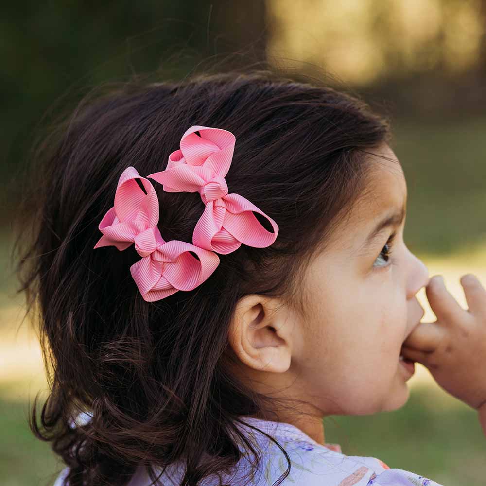 PINK SHERBET BOW CLIP SMALL PAIR