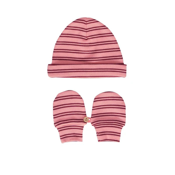 ACORN HENLEY BEANIE & MITTENS SET PINK PLUM