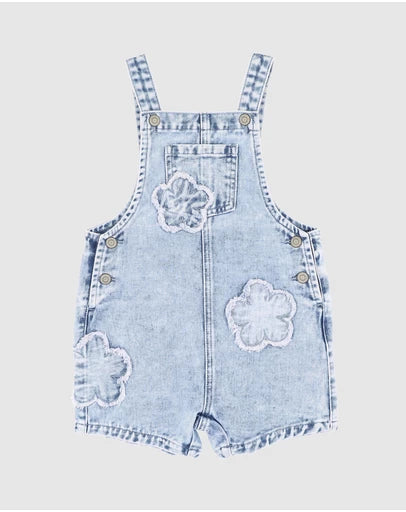 FOX & FINCH GROW WILD FLOWER APPLIQUE DENIM OVERALL 3-4YRS