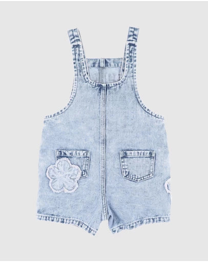 FOX & FINCH GROW WILD FLOWER APPLIQUE DENIM OVERALL 3-4YRS
