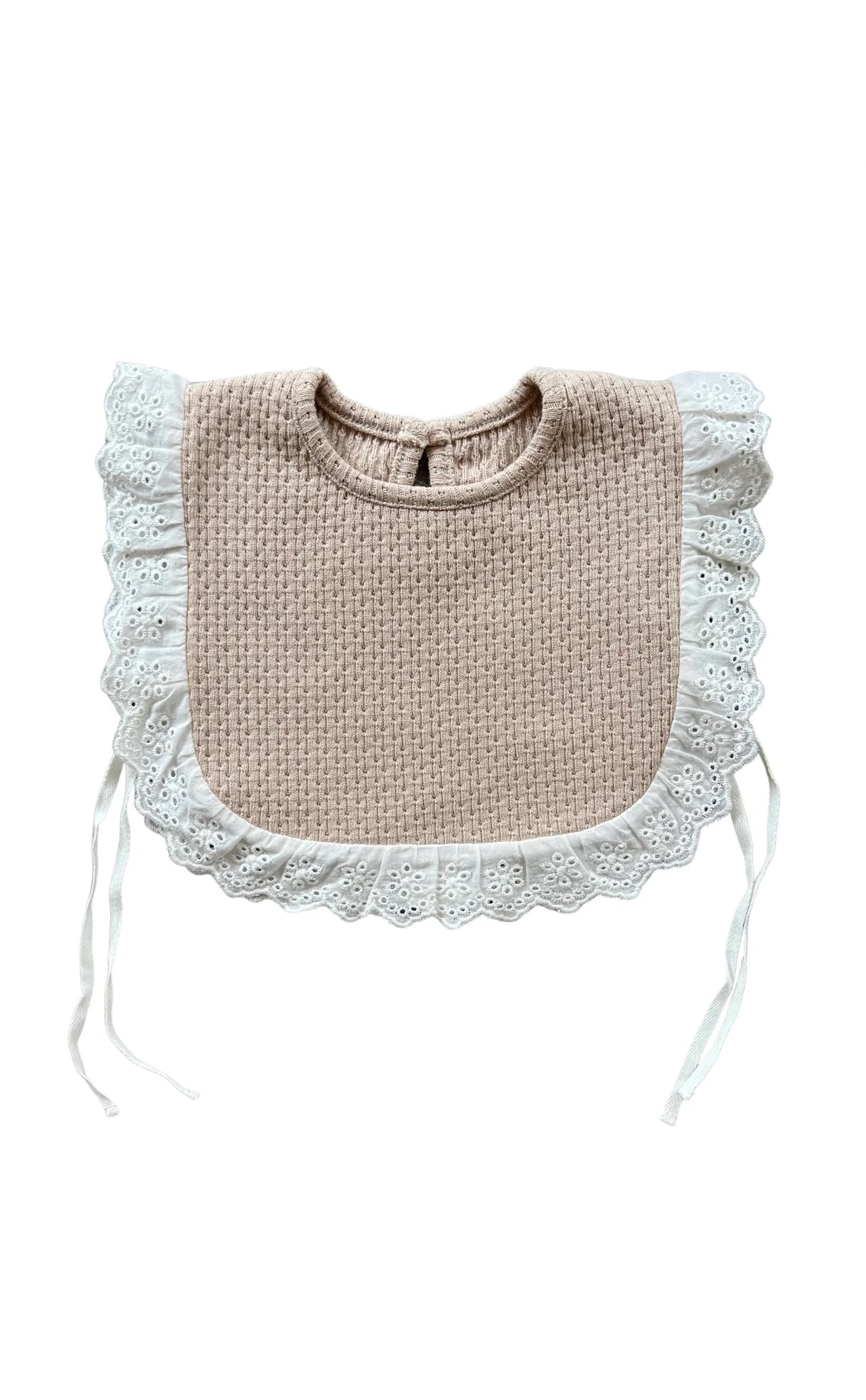RAI & CO KNITTED LACE FRILL BIB BEIGE