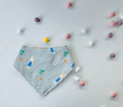 “LITTLE WARRIOR & CO ORGANIC COTTON BANDANA BIB- FIELD BUNNIES