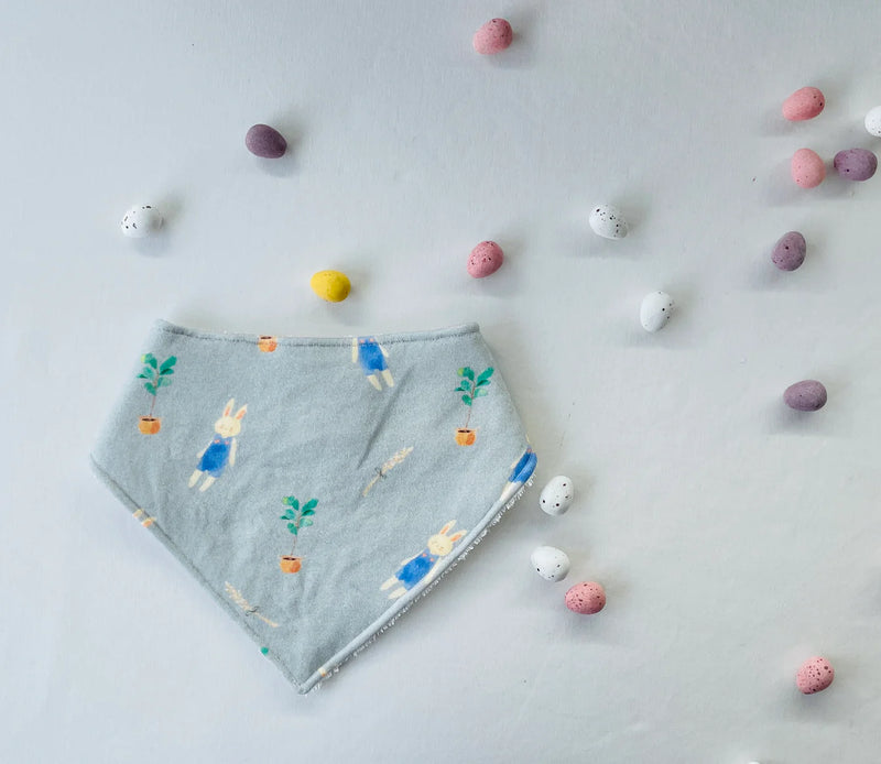 “LITTLE WARRIOR & CO ORGANIC COTTON BANDANA BIB- FIELD BUNNIES