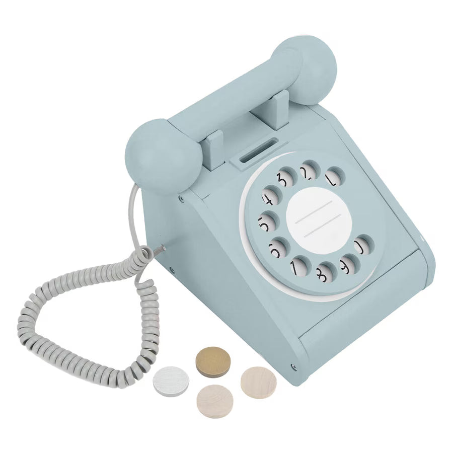 IMAGINE THAT WOODEN ROTARY TELEPHONE AQUA GREEN