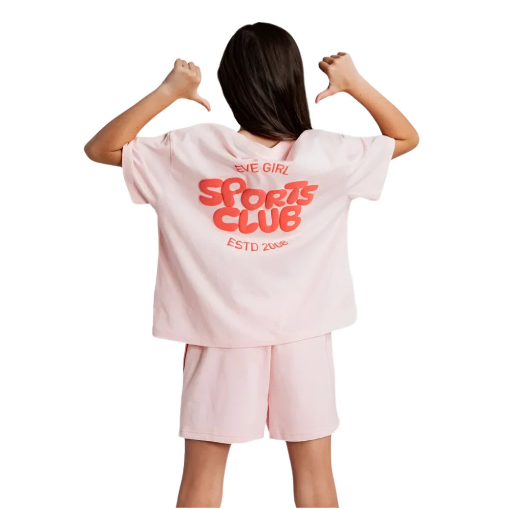 EVE GIRL SPORTS CLUB TEE PALE PINK 3-7YRS
