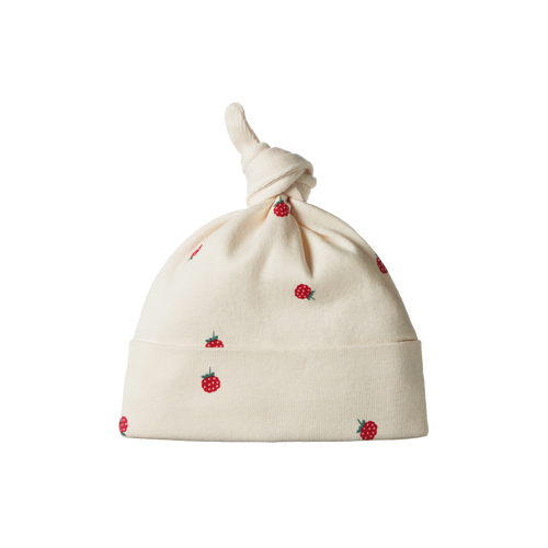 NATURE BABY COTTON KNOTTED BEANIE RASPBERRY PRINT