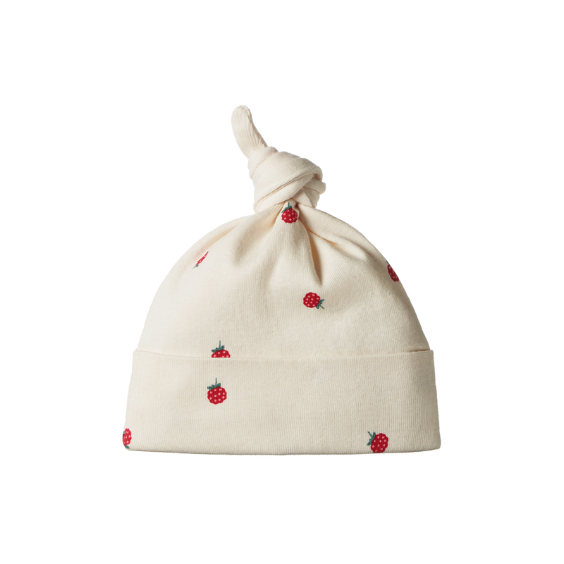NATURE BABY COTTON KNOTTED BEANIE RASPBERRY PRINT