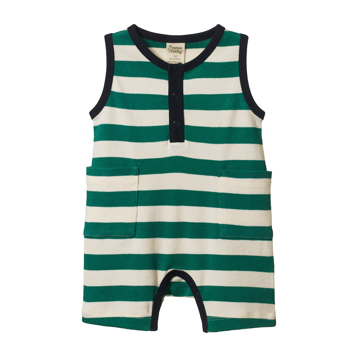 NATURE BABY CAMPER SUIT PEPPERMINT/NAVY STRIPE