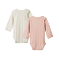 NATURE BABY 2 PACK DERBY BODYSUIT - NATURAL/ROSE BUD
