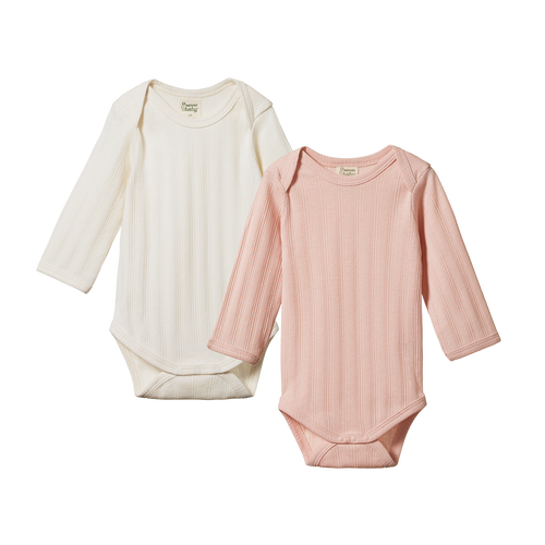 NATURE BABY 2 PACK DERBY BODYSUIT - NATURAL/ROSE BUD