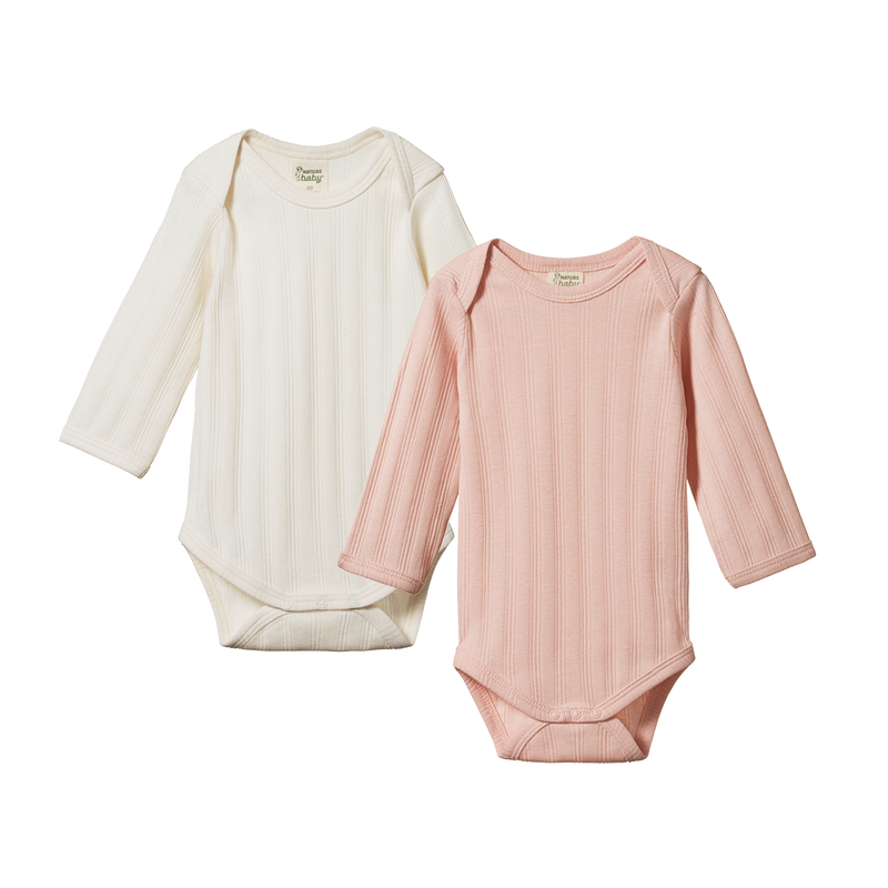 NATURE BABY 2 PACK DERBY BODYSUIT - NATURAL/ROSE BUD