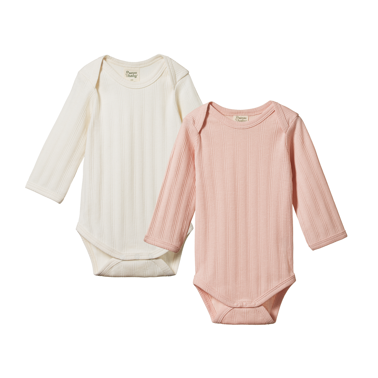 NATURE BABY 2 PACK DERBY BODYSUIT - NATURAL/ROSE BUD