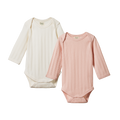 NATURE BABY 2 PACK DERBY BODYSUIT - NATURAL/ROSE BUD