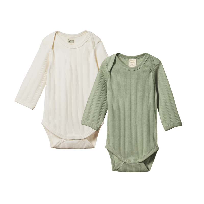 NATURE BABY 2 PACK DERBY BODYSUIT - NATURAL/NETTLE